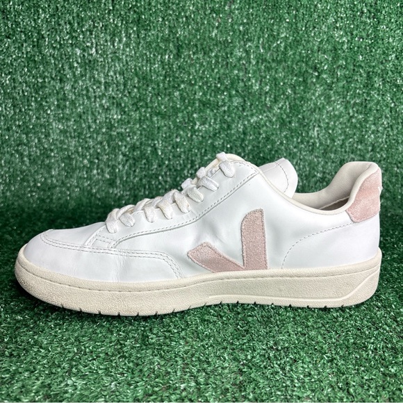 Veja V-12 Sneakers Women’s Size 10 White Pink Vegan Leather Lace Up Retro - Picture 7 of 12